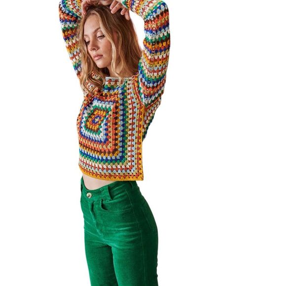 NWT Ghanda Granny Square Crochet Farrah Boho Top - Picture 1 of 8